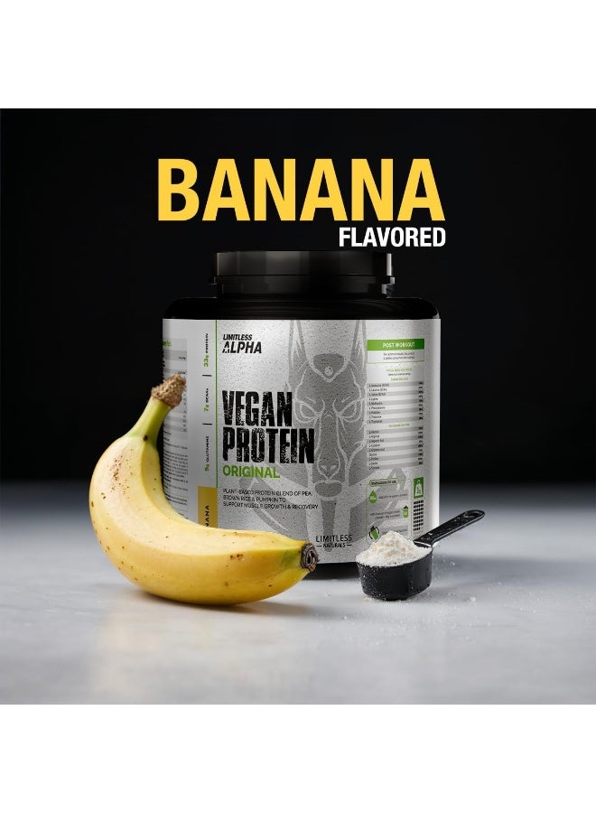 Alpha Vegan Protein Powder, Banana Flavor, Plant-Based Protein Blend, 7G Bcaas, Gluten & Soy Free, Easy Mix